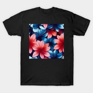 Blue and Red Flowers - Floral Design T-Shirt